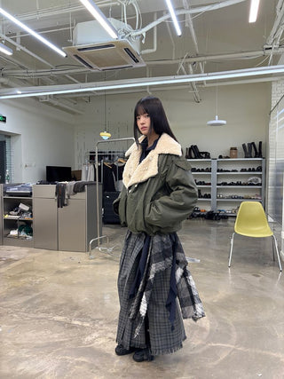 [NeverSeez] Pleated Plaid Skirt with Removable Waist Detail