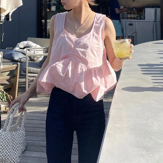 Shirred sleeveless blouse