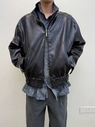 [NEVERSEEZ] Stand Collar Oversized PU Jacket