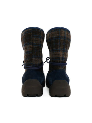 [Moromoro2] Plaid Fur-Lined Platform Snow  Boots