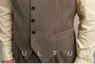 [CULTUM] 1930s Wool Blend Striped V-Neck Vest