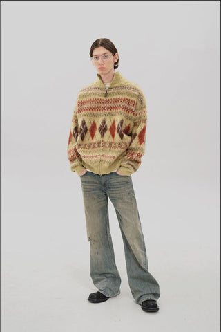 [MASONPRINCE] Wool Blend Fair Isle Fitted Cardigan