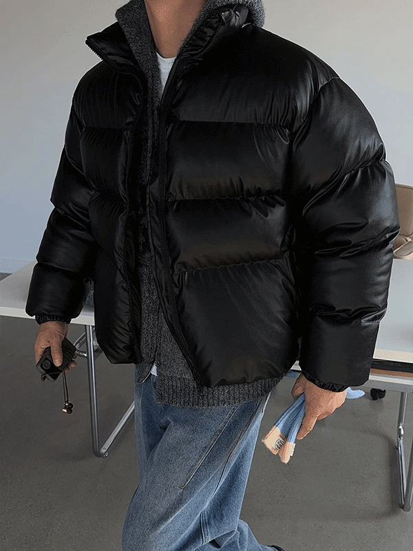 Philip semi-cropped leather padded jacket