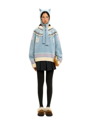 [Moromoro2] Fair Isle Snowflake Sequin  Sweater