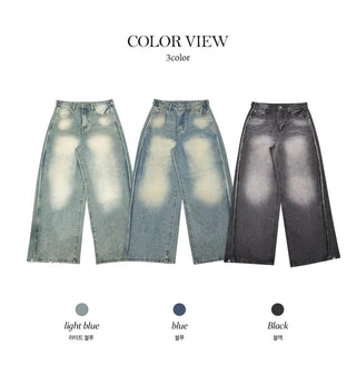 Adjustable waist/length, side Split , pin tuck , Faded denim pt - 3 colors