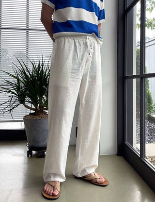 String Point Linen Elastic Waist Pants (6 colors)