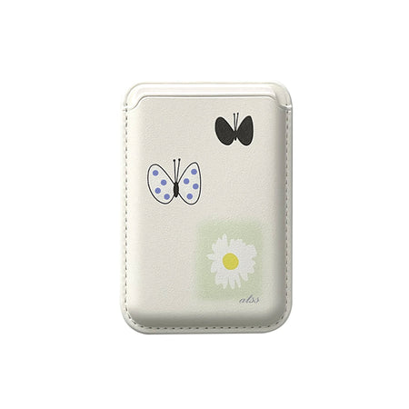 Flowers and Butterflies magSafe white card wallet (single product)