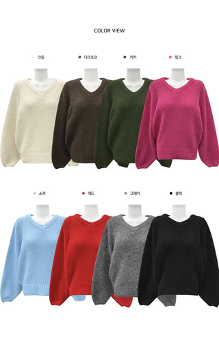 Mohair V-Neck Pompommi Knitwear - 6 colors