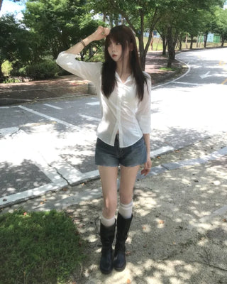 roll up denim shorts