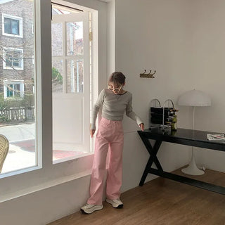 Pink straight-fit pants