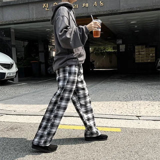 Checked wide easy pants