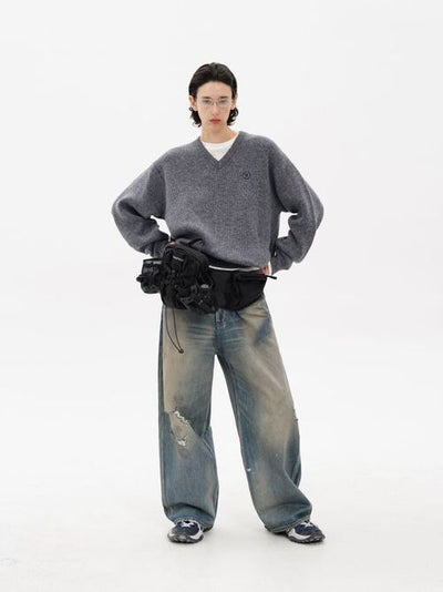 [MASONPRINCE] Double-Sided Jacquard V-Neck Wool Blend Sweater