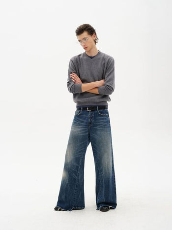 [MASONPRINCE] Deconstructed Whisker Micro Flare Jeans
