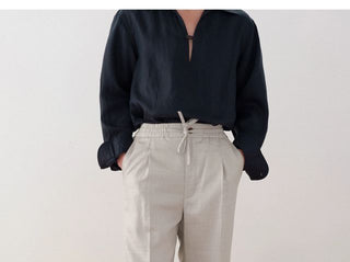 [CULTUM] Linen Blend Drawstring Pants
