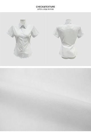 Snap Button Two-Way Short Sleeve Shirt with a Convex Line - 3 Colors