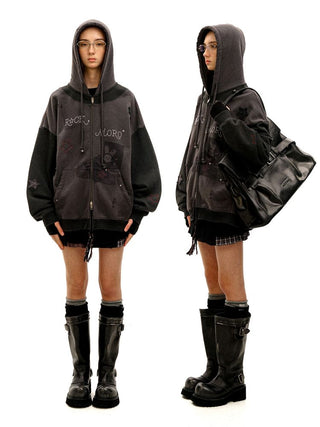 [Moromoro] Rock Rabbit Rhinestone Patch  Hoodie