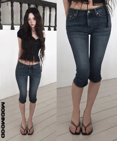 Origin Denim Shirred Capri Pants