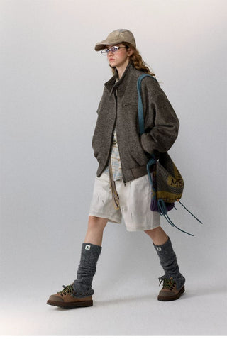 [Monterest] Wool Blend Stand Collar Harrington Jacket