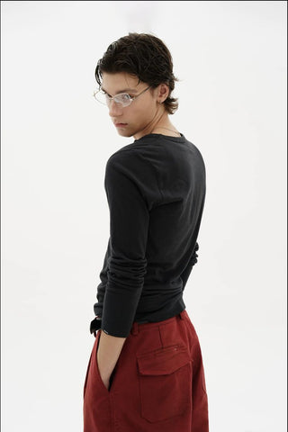 [MASONPRINCE] Layered Henley Long Sleeve Tee
