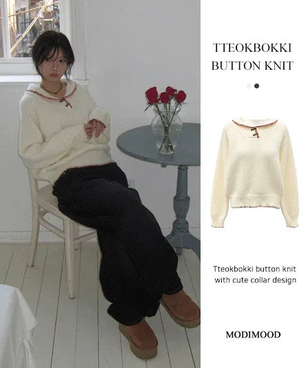 Vintage & Tteokbokki Stitch Collar Knitwear - 1 color