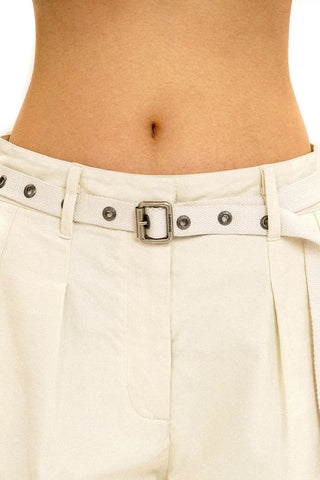[Moromoro2] 3D Silhouette Belted Work Cropped  Pants