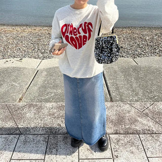 Long denim skirt