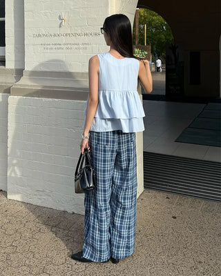 Checked String Point Banding Wide Pants