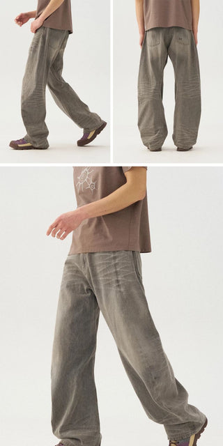 [Monterest] 3D Curved Wide Leg Washed Jeans