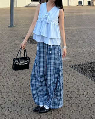 Checked String Point Banding Wide Pants