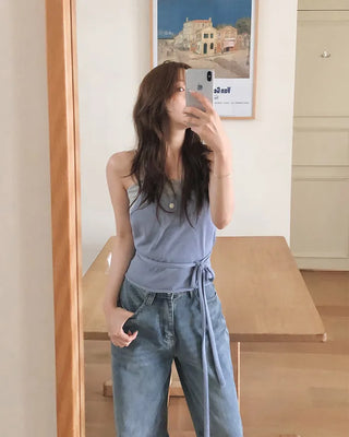 Halter neck knit bustier layered top