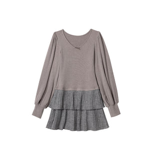 [NECY] Muted Romantic Bow Patchwork Dress