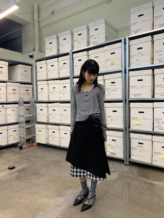 NEVERSEEZ Checkered Patchwork Skirt