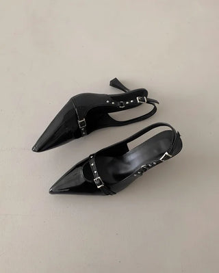 Pointed-toe stiletto slingback heels