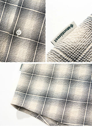 [Monterest] Seersucker Check Logo Embroidered Shirt