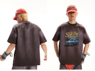 [Monterest] Washed Car Print Relaxed Fit Tee