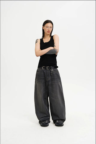 [MASONPRINCE] Waxed Relaxed Wide Leg Jeans