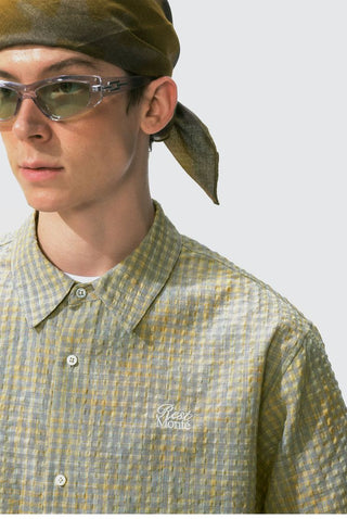 [Monterest] Seersucker Check Logo Embroidered Shirt