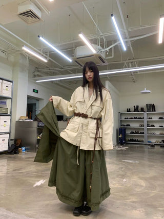 [NEVERSEEZ] Asymmetric Pocket A-Line Pleated Skirt