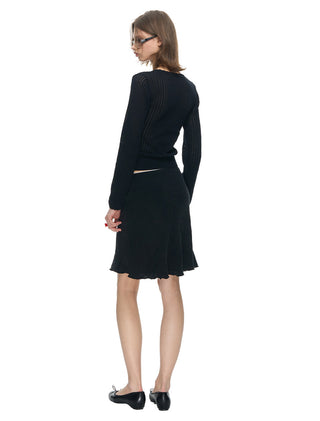 [NECY] Wavy Black Ribbed Slim Knit