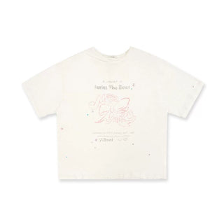 [Moromoro2] Washed Bow Graffiti Rhinestone Oversized  Tee