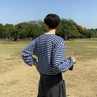 Two-tone striped long-sleeved T-shirt