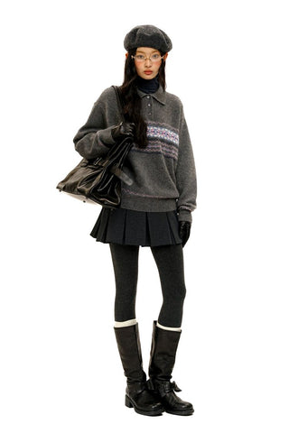 [Moromoro2] Pearl Snowflake Fair Isle Knit  Sweater