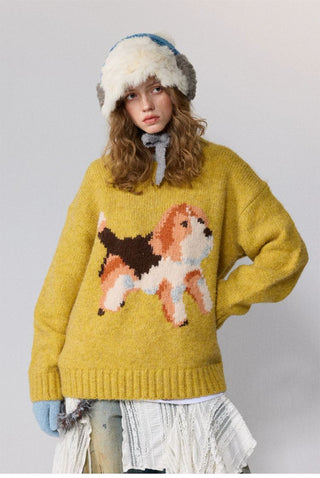 [Monterest] Relaxed Fit Dog Pattern Knit Sweater