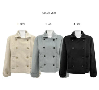 Double collar wool half coat - 3 colors