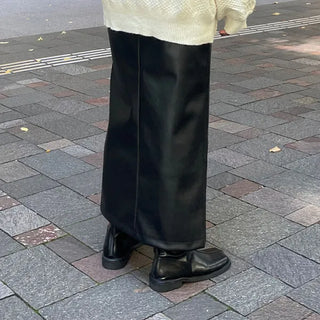 Leather maxi slit skirt