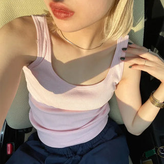 Ribbed round sleeveless top