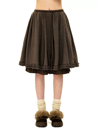 [Moromoro2] Wool Blend Check Layered Ruffle  Skirt