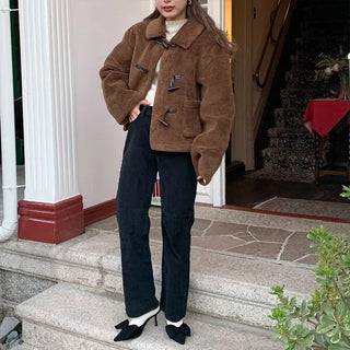 Brushed-back straight cotton pants