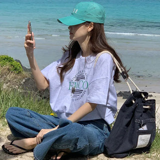 Push print short-sleeved sweatshirt in 4 colors!