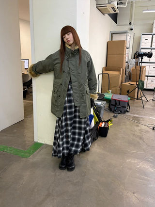 [NeverSeez] Plaid Patchwork Maxi Skirt